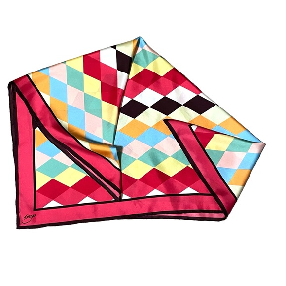 Gap Women’s Multicolored Geometric Print Shiny Satin Squared Scarf 30” - Picture 11 of 14